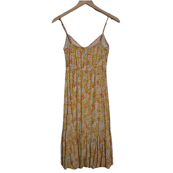 Mimi Chica Medium Yellow Orange Ditsy Floral Sleeveless Button Down Dress Boho - Picture 2 of 14